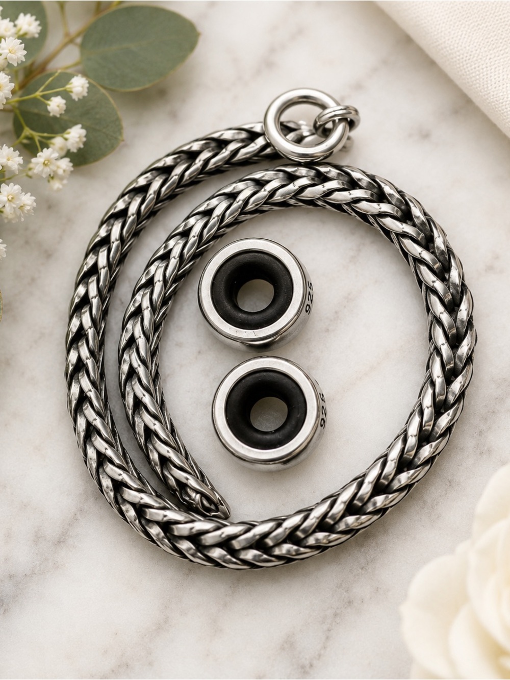 Trollbeads Sterling Silver Foxtail Bracelet with Two Spacers 6.25in